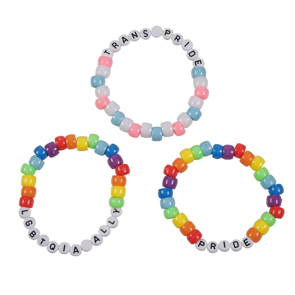 Fun Express 2 1/2" Pride Multicolor Plastic Bead Bracelet Assortment - 24 Pieces