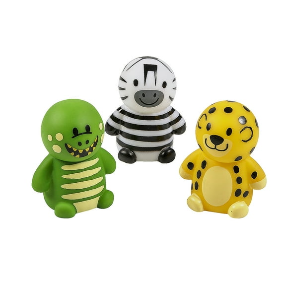 Fun Express 2 1/2" x 3" Mix & Match Multicolor Plastic Safari Animal Toys  12 Pieces