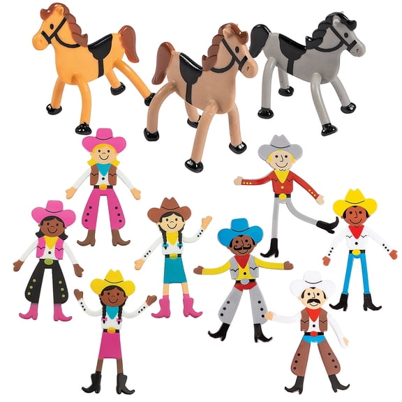 Fun Express 2 1/2" x 4" Cowboys & Horses Bendable Toys Assortment Kit - 72 Piece