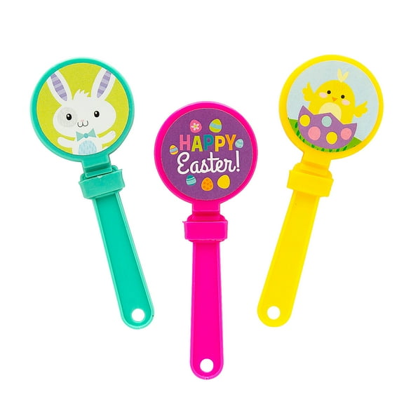 Fun Express 2 1/2" x 7" Bulk 48 Pieces Pastel Easter Bunny & Chicks Plastic Clappers