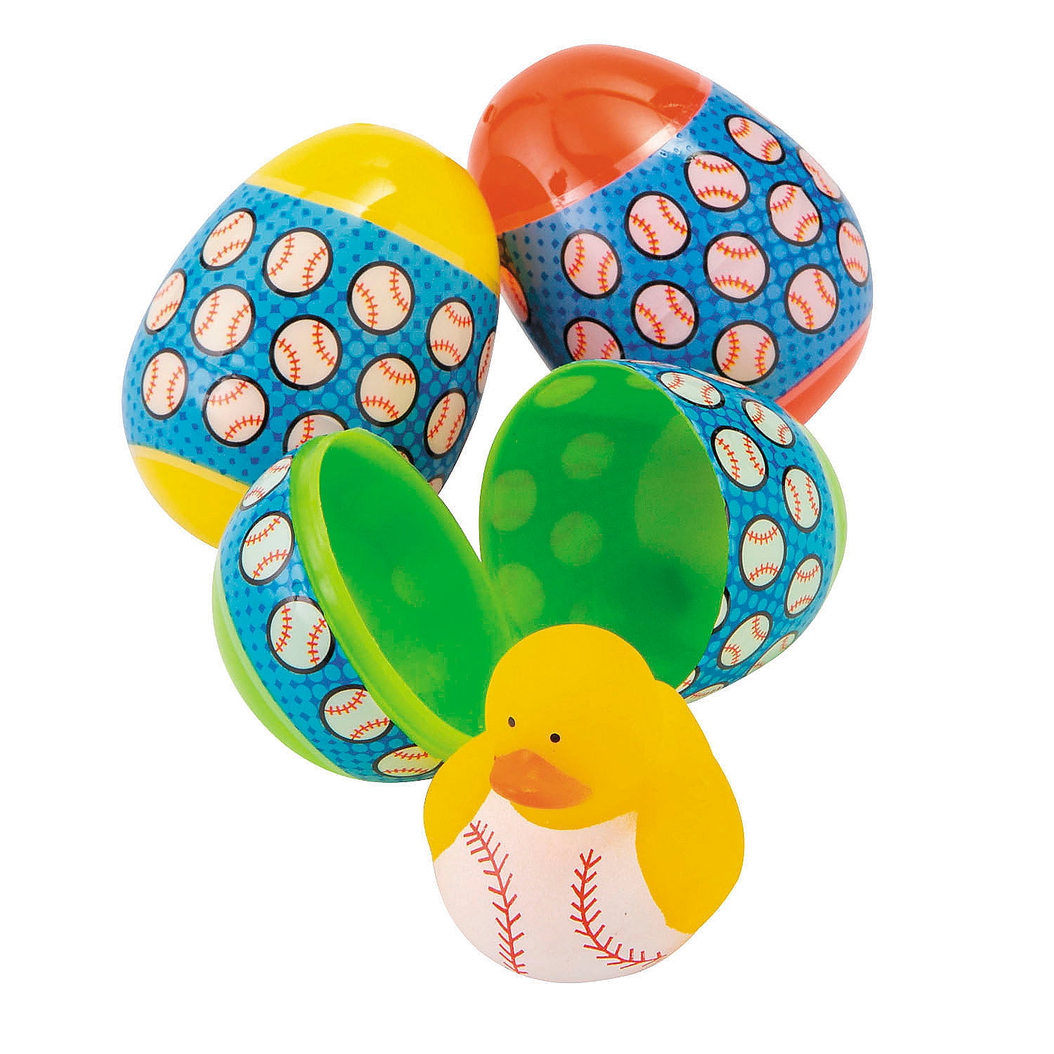 Fun Express 2 1/4" Baseball Duck-Filled Plastic Easter Eggs - 12 Pieces