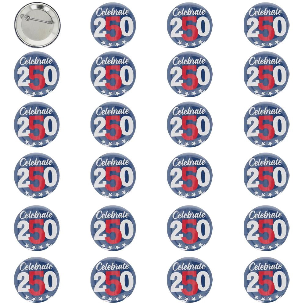 2 1/4" Patriotic America 250th Anniversary Celebrate 250 Metal Buttons – 24 Pc.