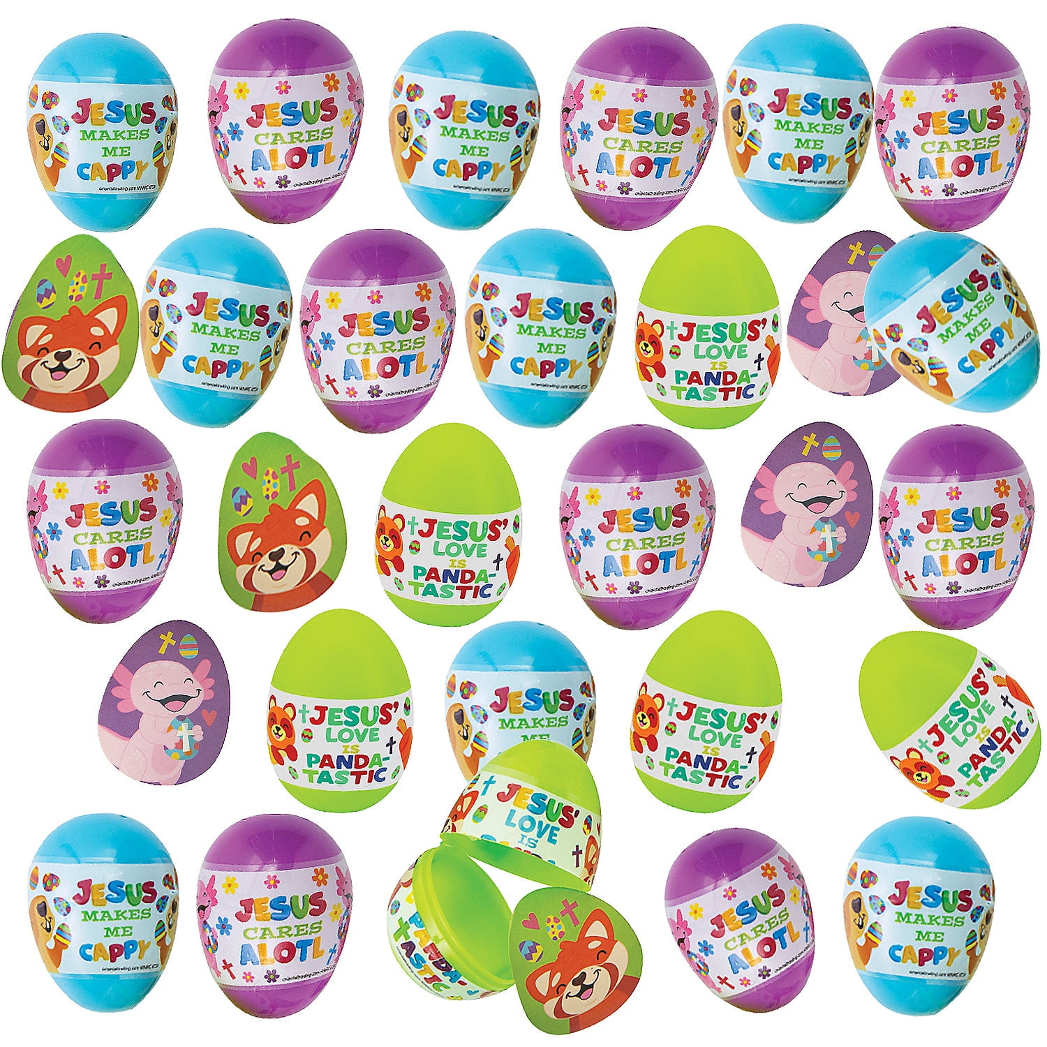Fun Express 2 1/4" Religious Fun Animal Sticker-Filled Plastic Easter Eggs - 24 Pieces