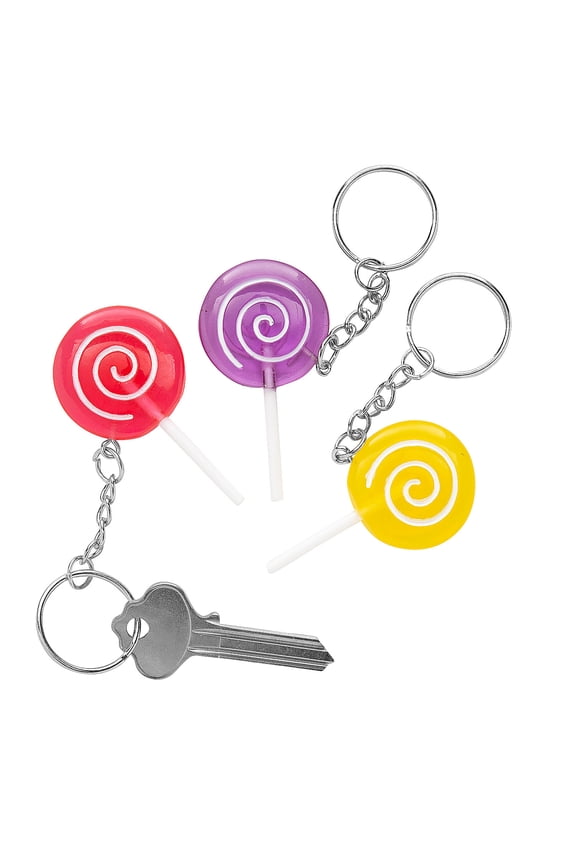 2 1/4" Swirl Pop Lollipop Candy Keychain Assortment - 12 Pc.