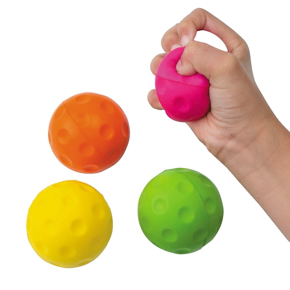 Fun Express 2 1/4" diam. Bright Color Wiffle Ball Foam Stress Balls - 12 Pieces