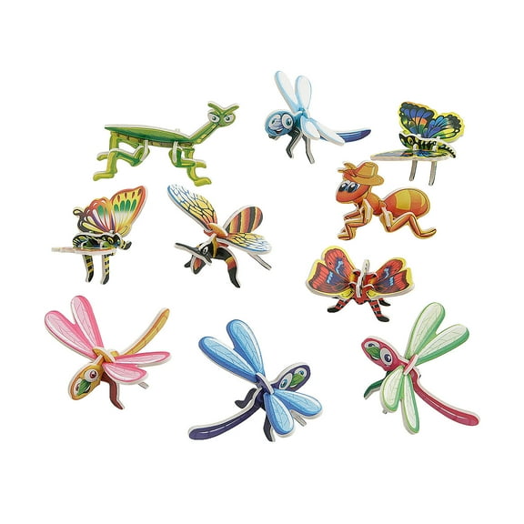 Fun Express 2 1/4" x 3 1/4" 3D Cardstock Insect Character Puzzles - 12 Pieces