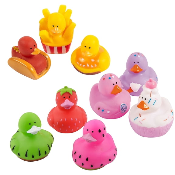 Fun Express 2" - 2 1/2" Colorful Food Rubber Duck Assortment - 36 Pieces