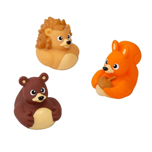 Fun Express 2" - 2 1/2" Woodland Animal Squirrel, Hedgehog & Bear Rubber Ducks - 12 Pieces