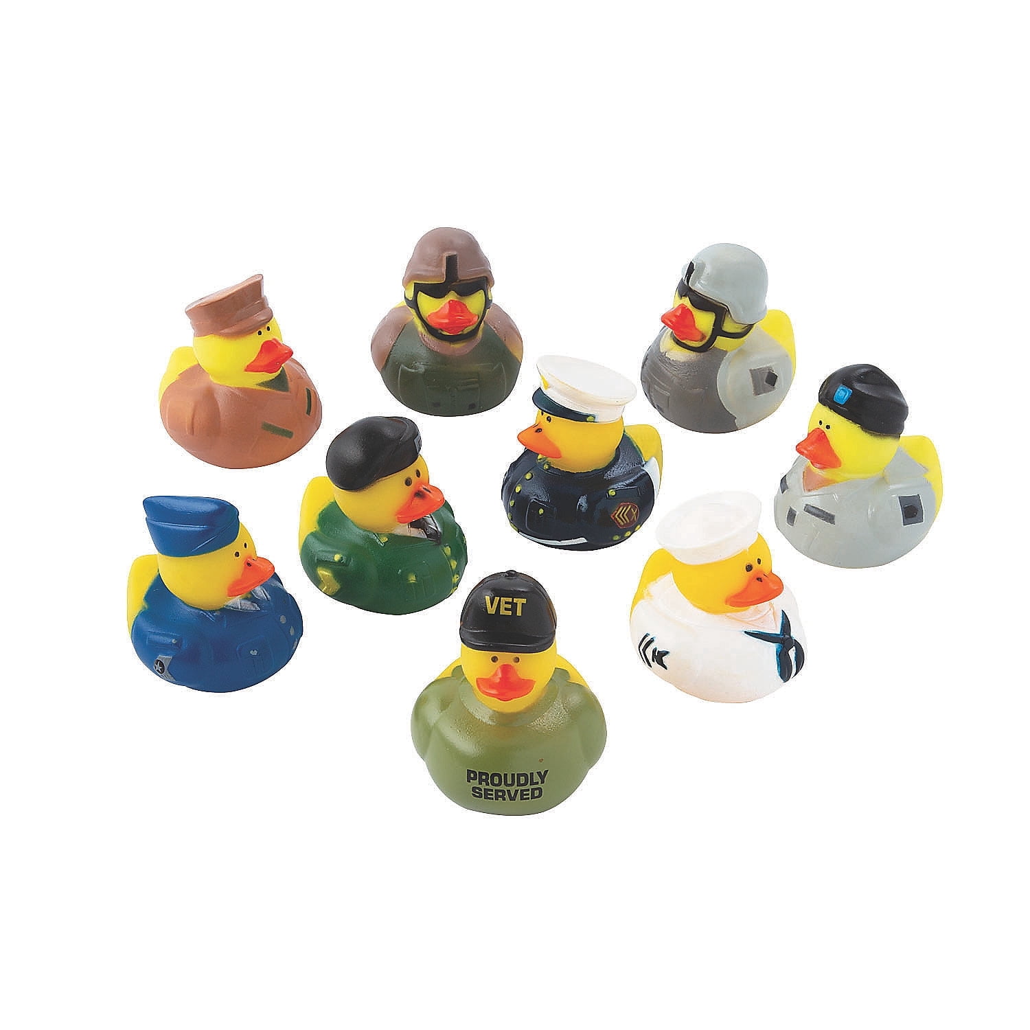 Fun Express 2" - 2 1/4" Bulk 48 Pieces Uniformed Military Rubber Ducks Assortment