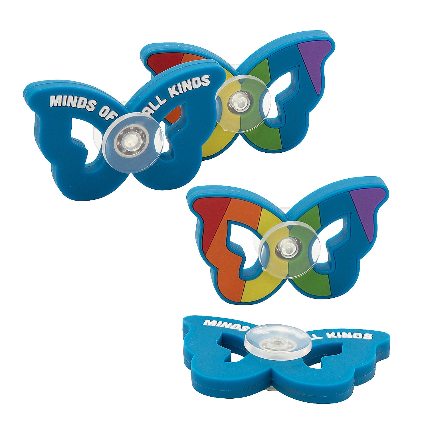 Fun Express 2 3/4" x 1 3/4" Rainbow Butterfly Neurodiversity Fidget Spinners - 12 Pc.