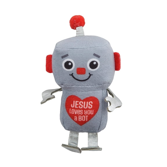 Fun Express 2 3/4" x 4 3/4" Jesus Loves You a Bot Grey Stuffed Robots - 12 Pieces