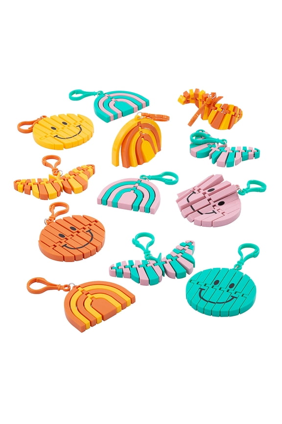 2" - 3" Happy Articulated Multicolor Plastic Fidget Toy Backpack Clips - 6 Pieces