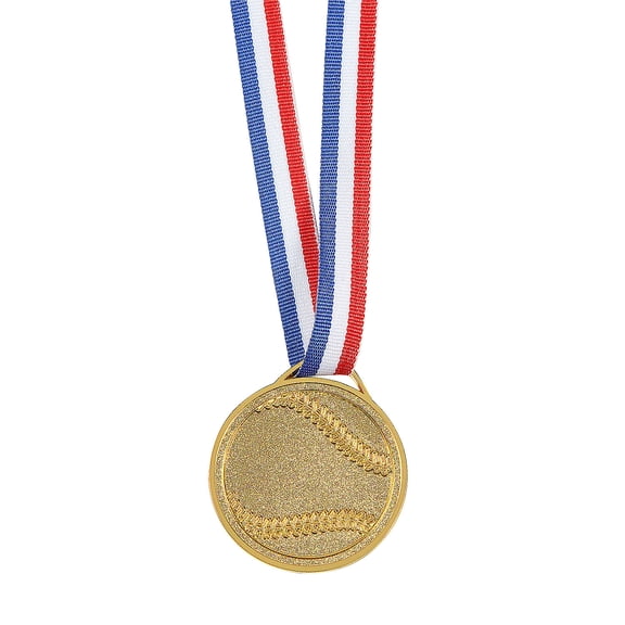 Fun Express 2" Baseball Medals with Red, White & Blue Ribbon - 12 Pieces