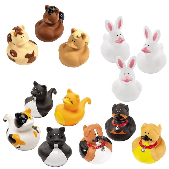Fun Express 2" Bulk 48 Pieces Animal Vinyl Rubber Ducks Assortment