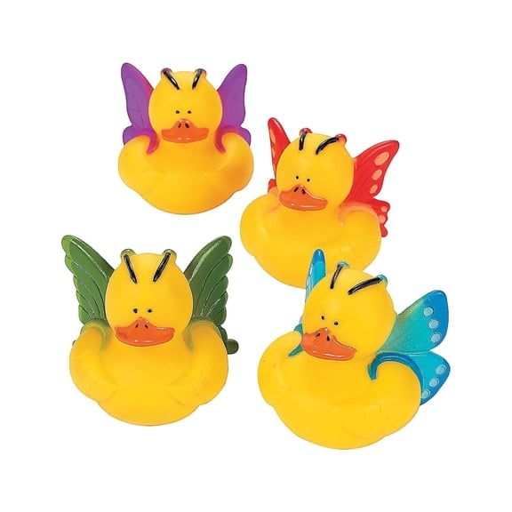 Fun Express 2" Butterfly Rubber Ducks - Colorful Novelty Rubber Ducks for Vacation Bible School Birthday Parties Events & Celebrations - Green Blue Red & Purple - Gifts Decorations & Fun - 12 Pieces