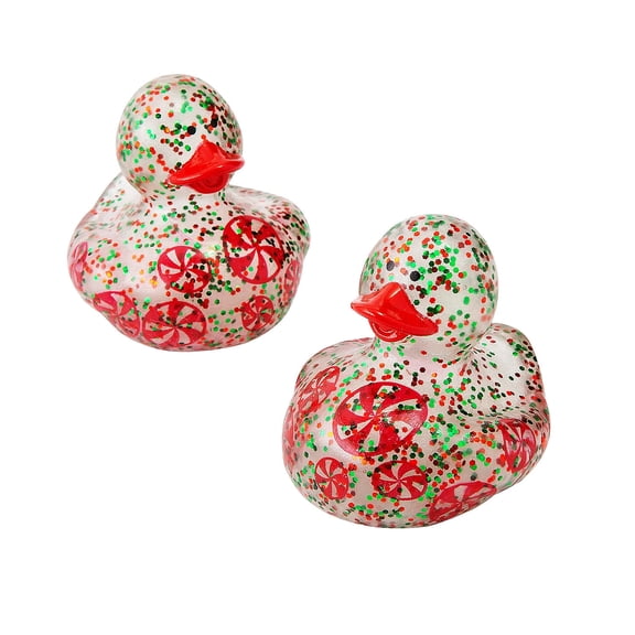 Fun Express 2" Christmas Glitter & Peppermint Rubber Ducks - 12 Pieces