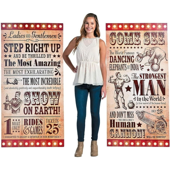 Fun Express 2 Pieces Vintage Circus Stand Up Signs, Party Décor