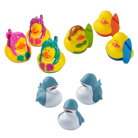 Fun Express 2" Summer Beach Characters Rubber Duck Toys Assortment - 36 Piece
