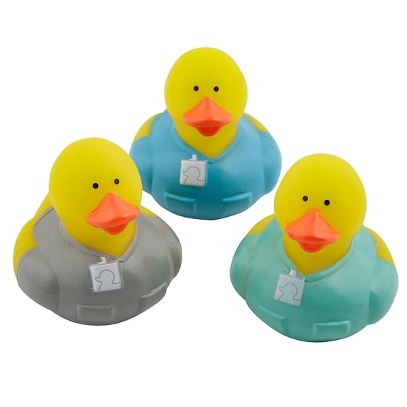 Fun Express 2" Teal, Gray and Blue Medical Scrubs Rubber Ducks - 12 Pc.