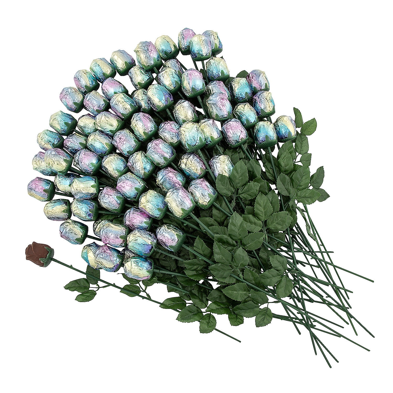 Fun Roses Fun Express 2 lbs. 10 oz. Iridescent Foil-Wrapped Chocolate Roses - 72 ...