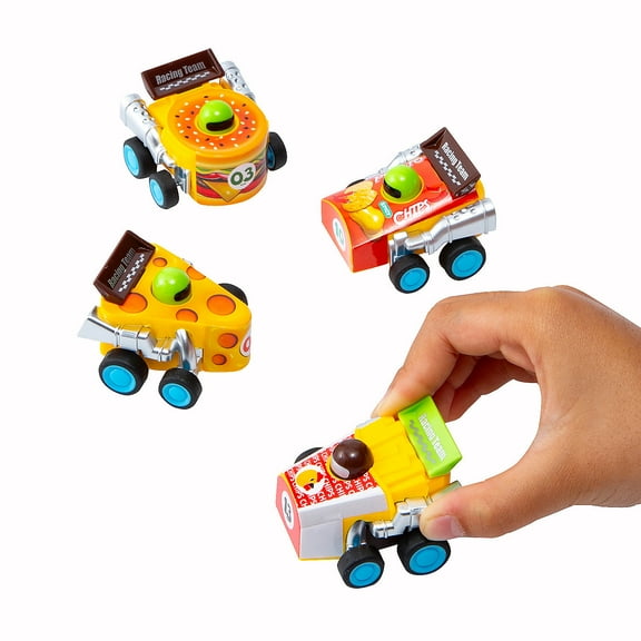 Fun Express 2" x 1 1/4" Fast Food Burgers, Chips, Fries & Cheese Pull-Back Racers - 12 Pieces