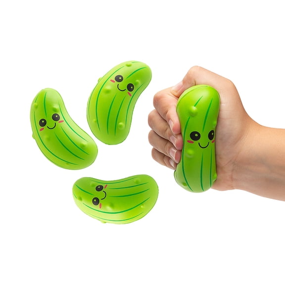 Fun Express 2" x 3" Smiling Cartoon Pickle Character Stress Toys - 12 Pieces