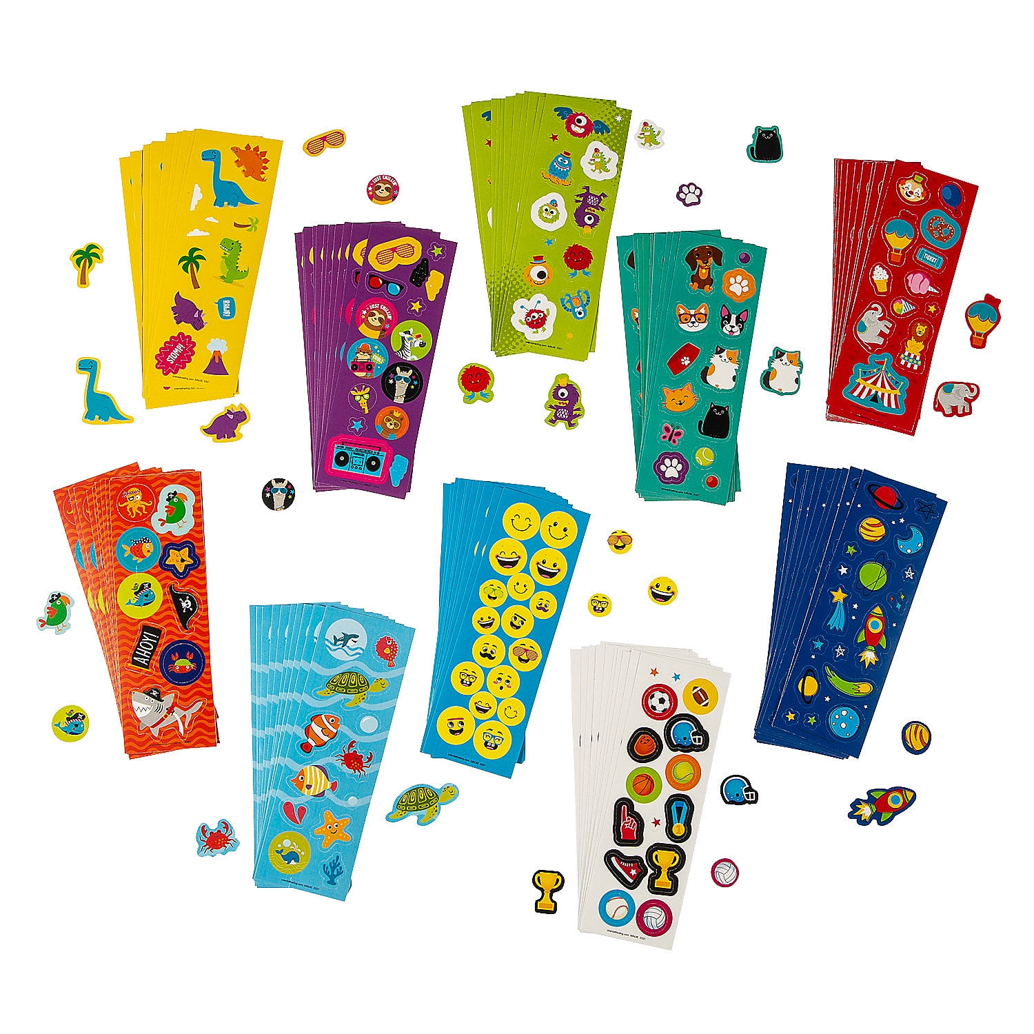 Fun Express 2" x 6" Bulk 100 Pieces Everyday Fun Paper Sticker Sheet Assortment
