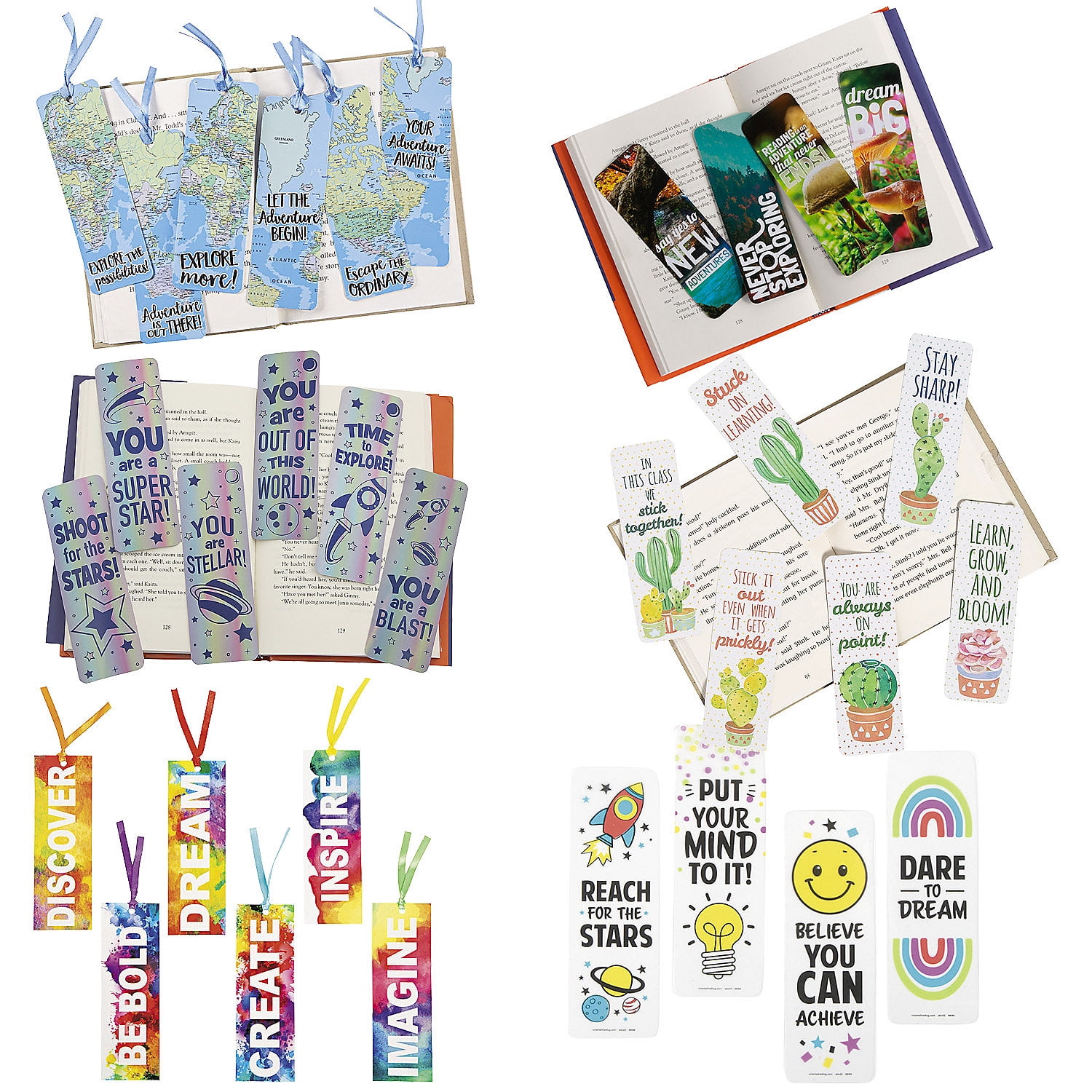 Fun Express 2" x 6" Bulk 288 Pieces Motivational Multicolor Bookmark Assortment