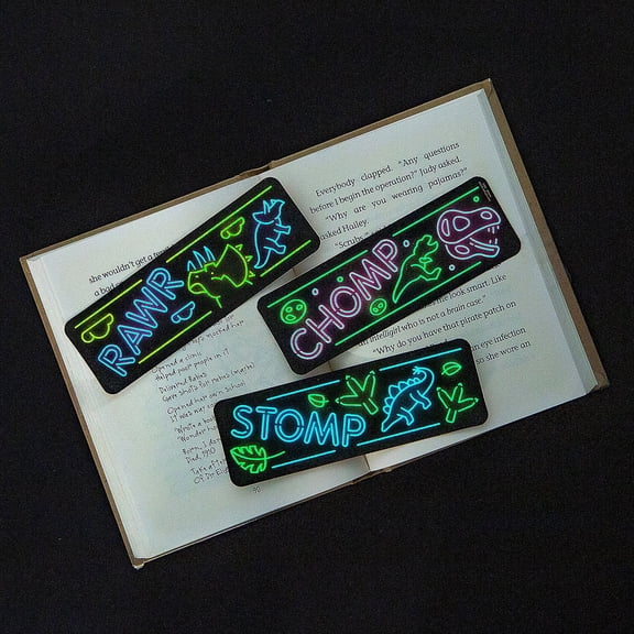 Fun Express 2" x 6" Bulk 48 Pieces Glow-in-the-Dark Neon Dinosaur Bookmarks