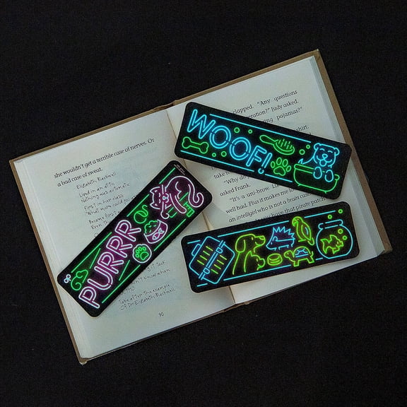 Fun Express 2" x 6" Bulk 48 Pieces Glow-in-the-Dark Neon Pets Bookmarks