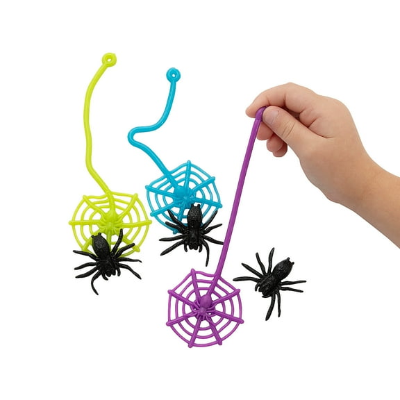 Fun Express 2" x 6" Halloween Sticky Vinyl Web with Black Spider - 24 Pieces