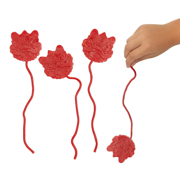 Fun Express 2" x 8" Lunar New Year Sticky Grinning Lion Head Toys - 24 Pieces