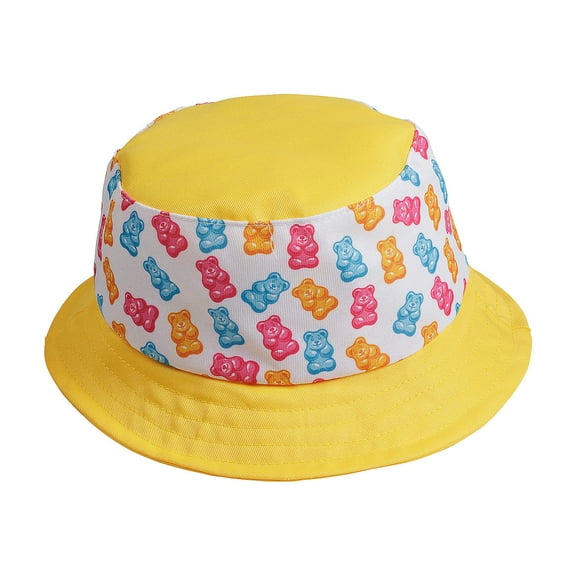 Fun Express 22" Candy Critters Gummy Teddy Bear Yellow Polyester Bucket Hats - 12 Pieces