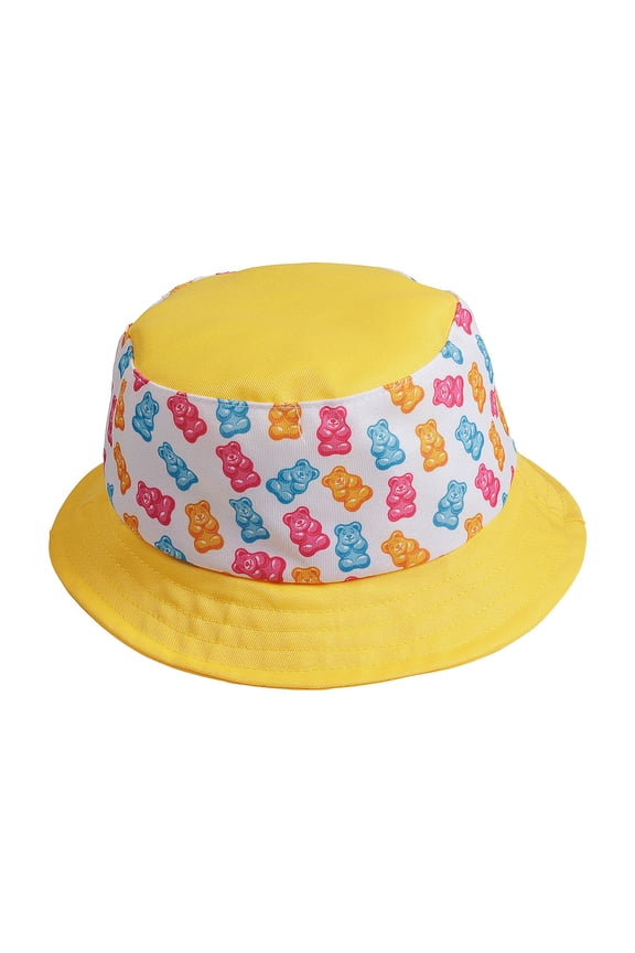 22" Candy Critters Gummy Teddy Bear Yellow Polyester Bucket Hats - 12 Pieces