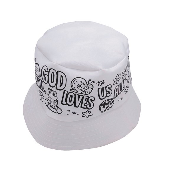 Fun Express 22" circ. Color Your Own Zoom In VBS Polyester Bucket Hats - 12 Pieces, Vacation Bible School Supplies