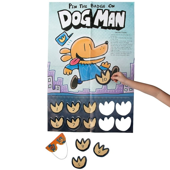 Fun Express 22" x 33 1/2" Dog ManTM Poster Pin the Badge on Dog Man Game - 4 Pc.