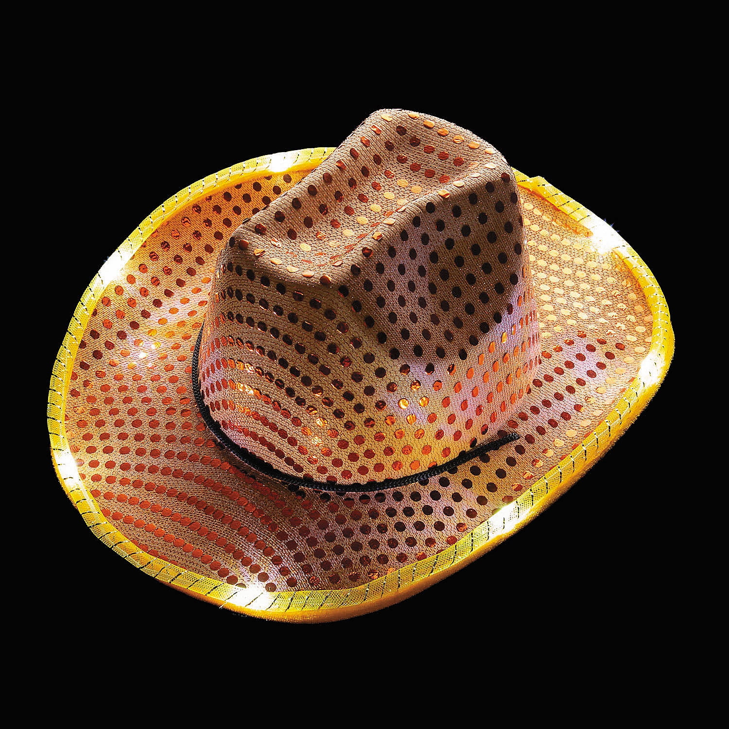Orange Sequin Straw Sun Hat LED Flashing Orange EL Wire Sequin Cowboy Party Hat  main image 3
