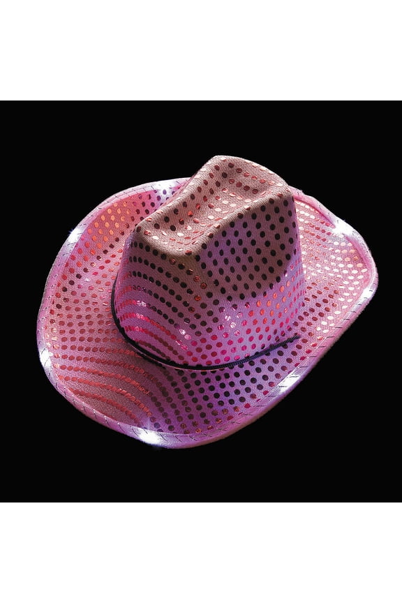 23" Adults Light-Up Pink Sequin Polyester Cowboy Hats - 6 Pieces