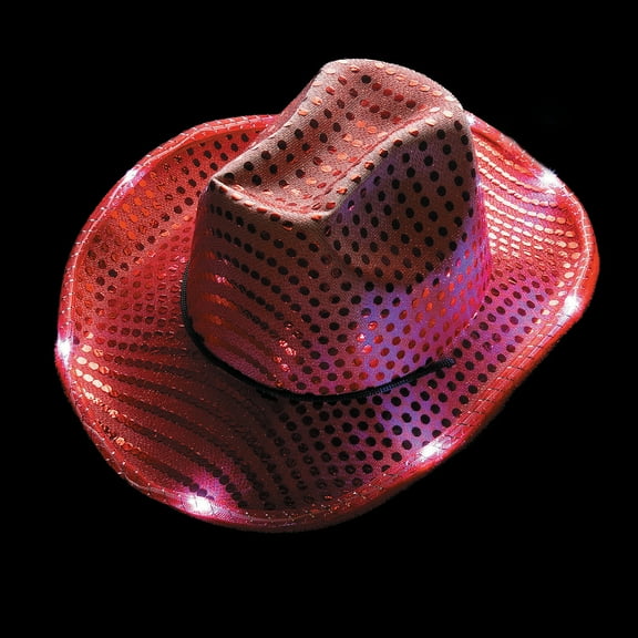 Fun Express 23" Adults Light-Up Red Sequin Polyester Cowboy Hats - 6 Pieces