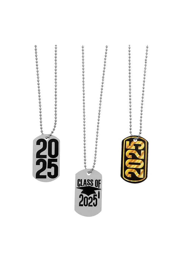 24" 2025 Graduation Metal Dog Tag Necklaces - 12 Pieces