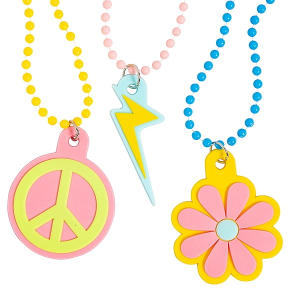 Fun Express 24" Groovy Pastel Icon Novelty Plastic Breakaway Necklaces  12 Pc.