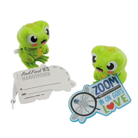 Fun Express 24 Pieces 1 3/4" x 2 1/4" Zoom in VBS Hopping Frog Wind-Up Toys with Card for 12, Vacation Bible School Supplies