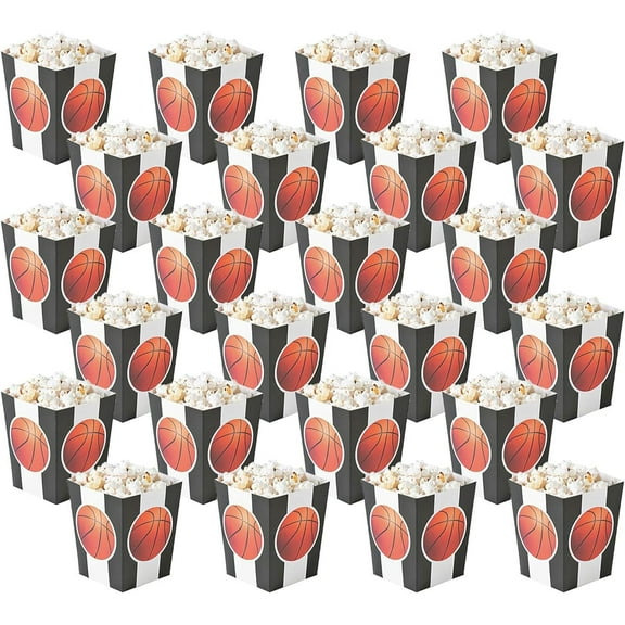 Fun Express 24 Pieces Basketball Popcorn Boxes, Birthday and Sports Themed Party Supplies
