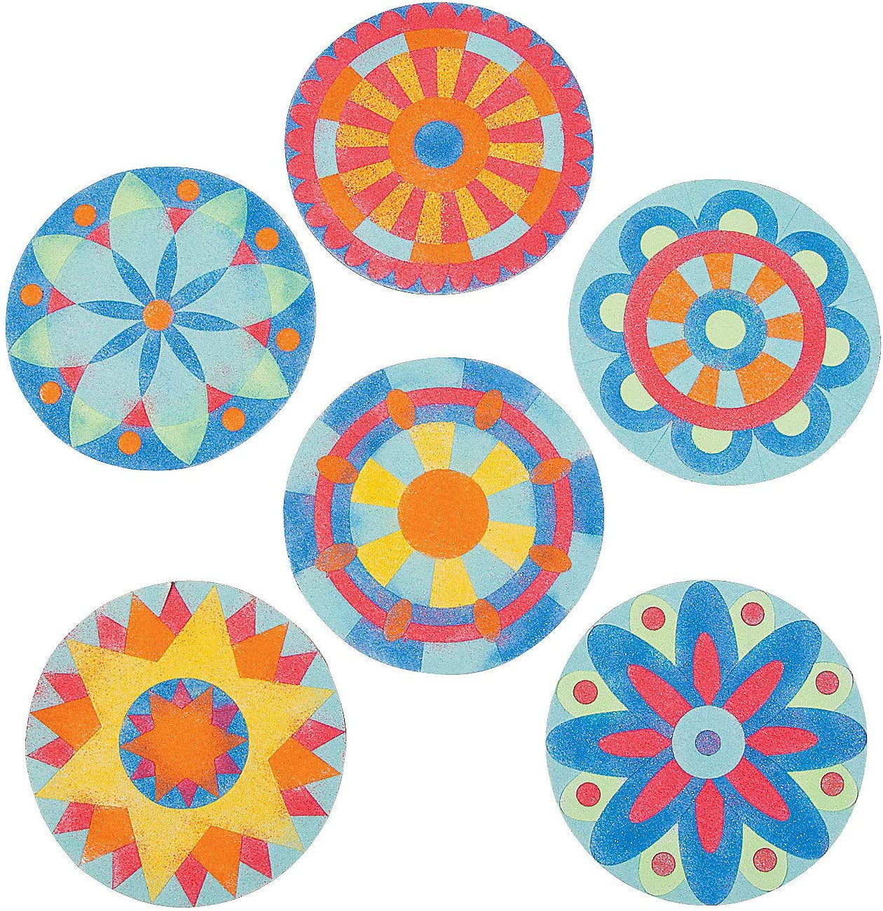Fun Express 24 Pieces Mandala Sand Art Kits for Kids, DIY Craft Sand Painting Kit Includes
