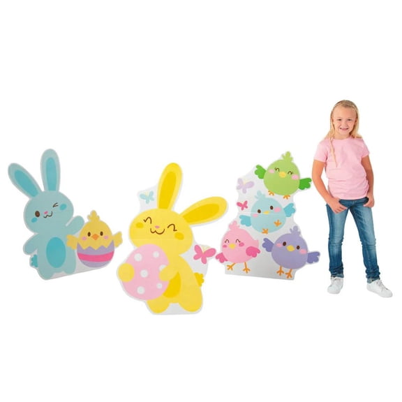 Fun Express 26 3/4" 34 1/2" Easter Whimsy Bunnies & Chicks Cardboard Cutout Stand-Up Set 3 Pc.