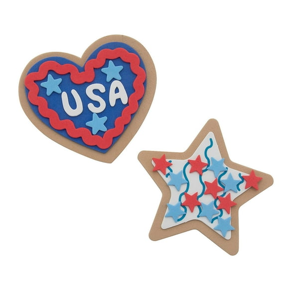 Fun Express 3 1/2" - 3 3/4" 4th of July Star and Heart Cookie Magnet Craft Kit - Makes 12