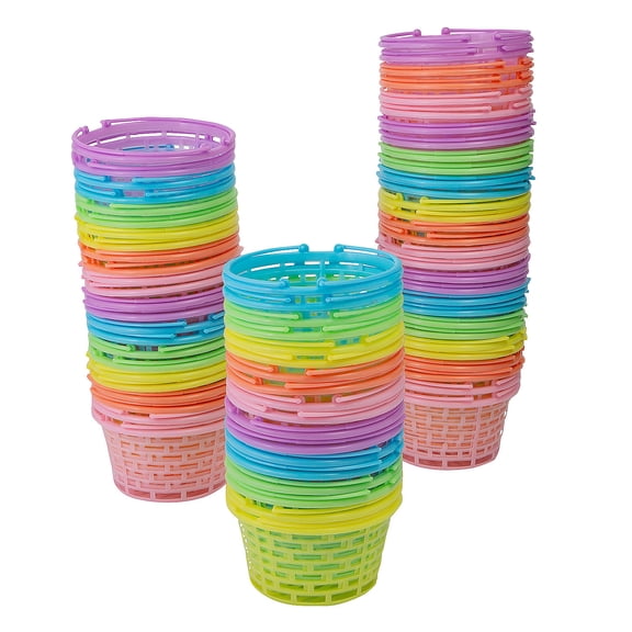 Fun Express 3 1/2" Bulk 72 Pieces Colorful Pastel Round Plastic Baskets