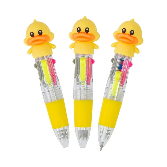 Fun Express 3 1/2" Mini Yellow Duck Plastic 10-Color Shuttle Pens - 12 Pieces