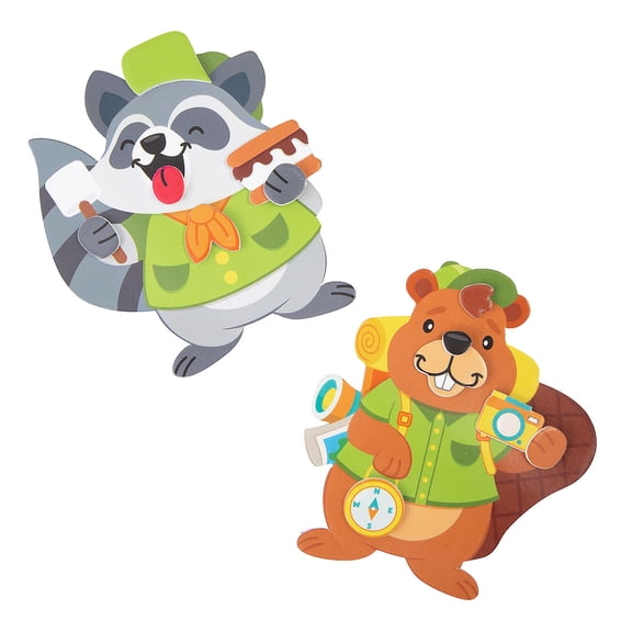 Fun Express 3 1/2" x 4" Racoon & Beaver Camper Magnet Craft Kit - Makes 12, Vacation Bible School Supplies