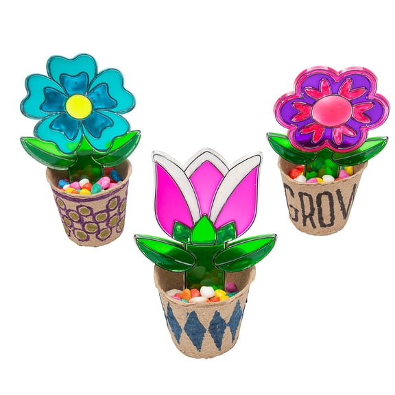 Fun Express 3 1/2" x 5 3/4" Suncatcher Spring Flowerpot Craft Kit - Makes 6